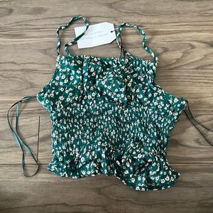 Floral thin straps crop top with ruffles